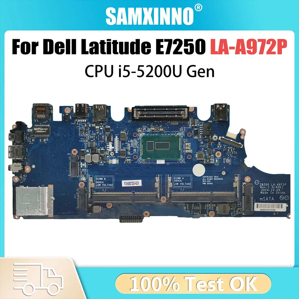 

Notebook Mainboard For DELL Latitude E7250 CN-02YX3C 02YX3C LA-A972P Laptop Motherboard I5-5200U DDR3 Systemboard