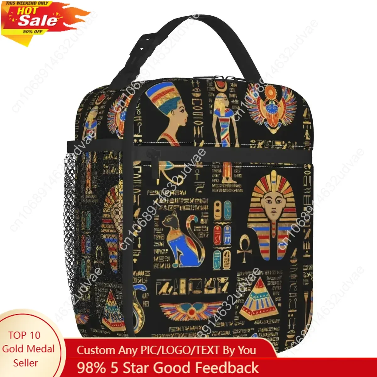 

Egyptian Hieroglyphs And Deities Thermal Insulated Lunch Bag Portable Lunch Container for Kids School Multifunction Food Box