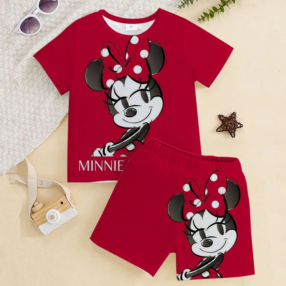 

2025 Summer New Fashion Cartoon Printed Children's Mickey Mouse Set T-shirt Casual Two Piece Set Top+shorts Children's Set