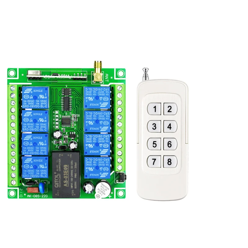 universal RF AC110V 220V 10A relay 8CH wireless  Remote Control Switch Receiver Transmitters 433mhz Irrigation/lighting