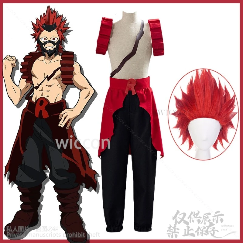 Anime Kirishima Eijiro Cosplay My Heroo Academiaa Red Wig Battle Uniform Pants Props For Halloween Christmas Party Customized