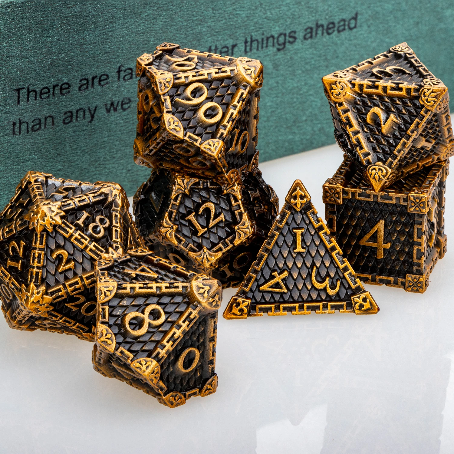 Dnd Blood Dripping D20 Dragon Scale RPG D6 Metal Polyhedral D and D Dungeon and Dragon Pathfinder Role Playing Game D+D Dice Set