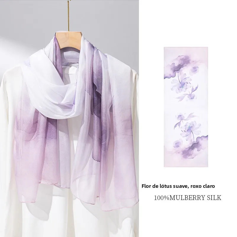 上海ストーリーシルクスカーフ-レディース-マルベリーシルクスカーフ-ロングショルダースカーフ-誕生日プレゼント-お母さん-高齢者向け-パープルカラー