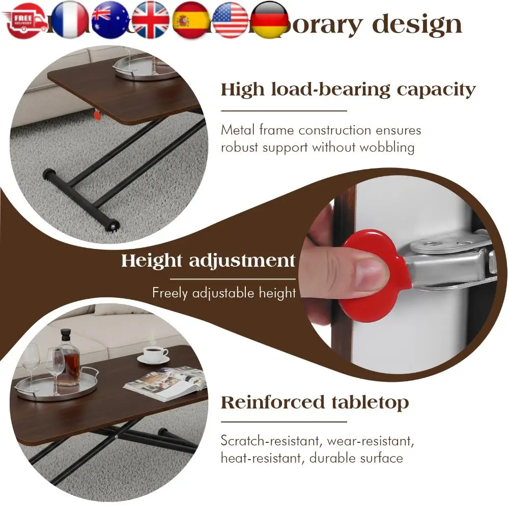 

Folding Coffee Table with Rollers Low Coffee Table Wooden Floor Tea Table for Living Room Home