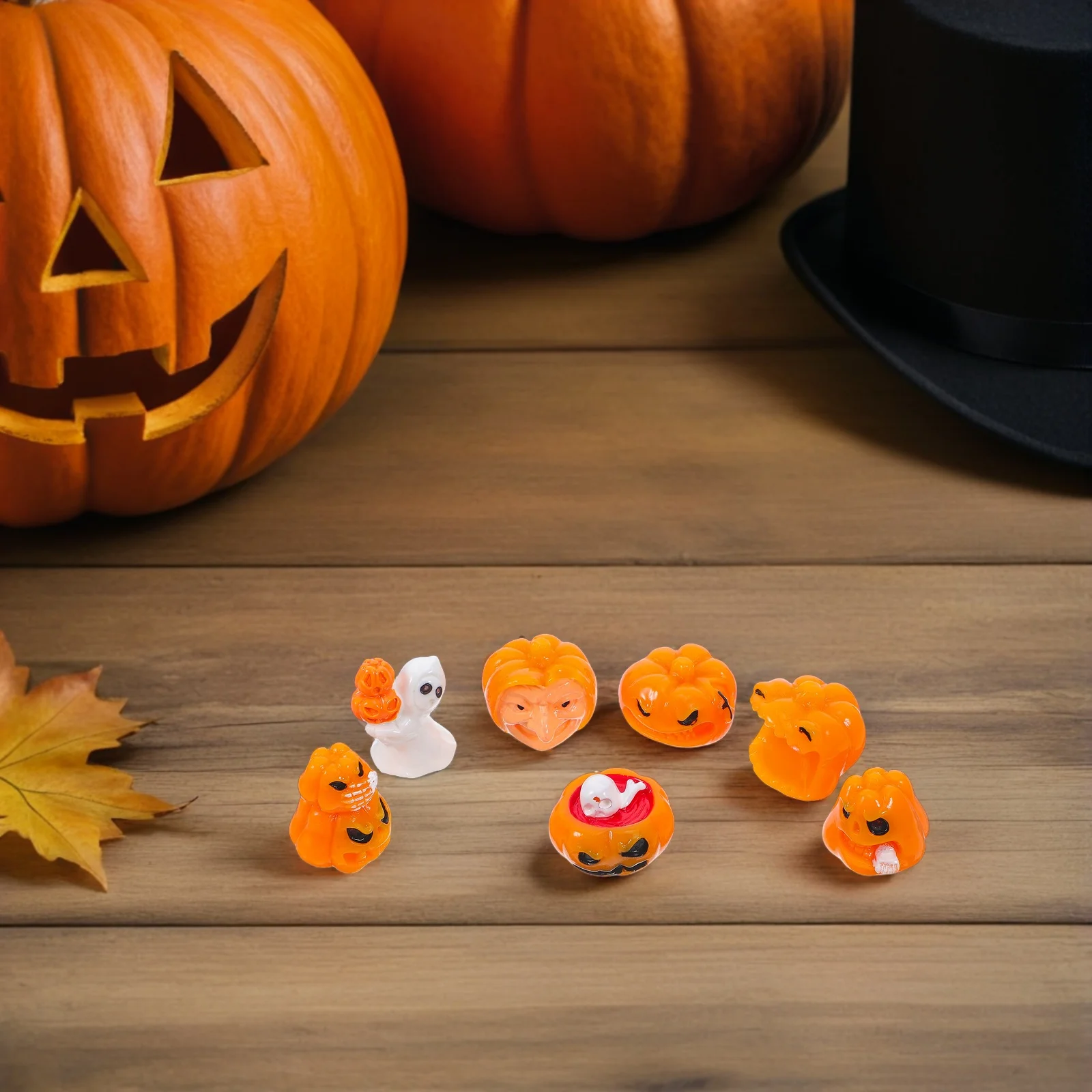 

7pcs Mini Pumpkin Ghost Figurines Halloween Decorations Resin Craft Accessories Small Size Party Ornaments
