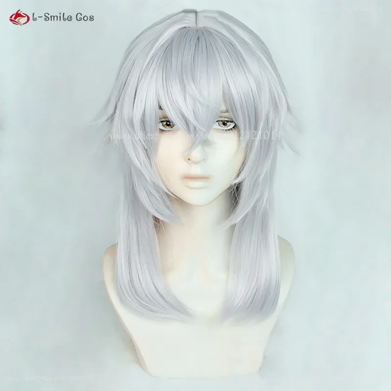 IN STOCK Anime Fukuzawa Yukichi Cosplay Wig Silver Grey Short Wig Heat Resistant Synthetic Hair Halloween Party Wigs   Wig Cap