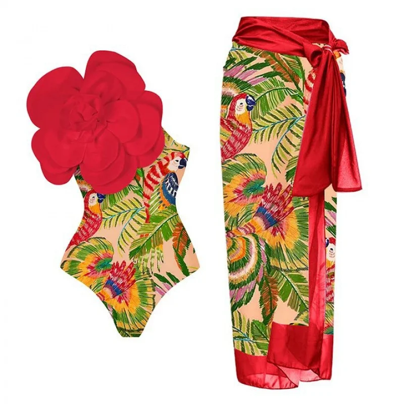 Two-Piece Swimsuit for Women, Decorative Flower Printed Suit, Hot Sale, 2024