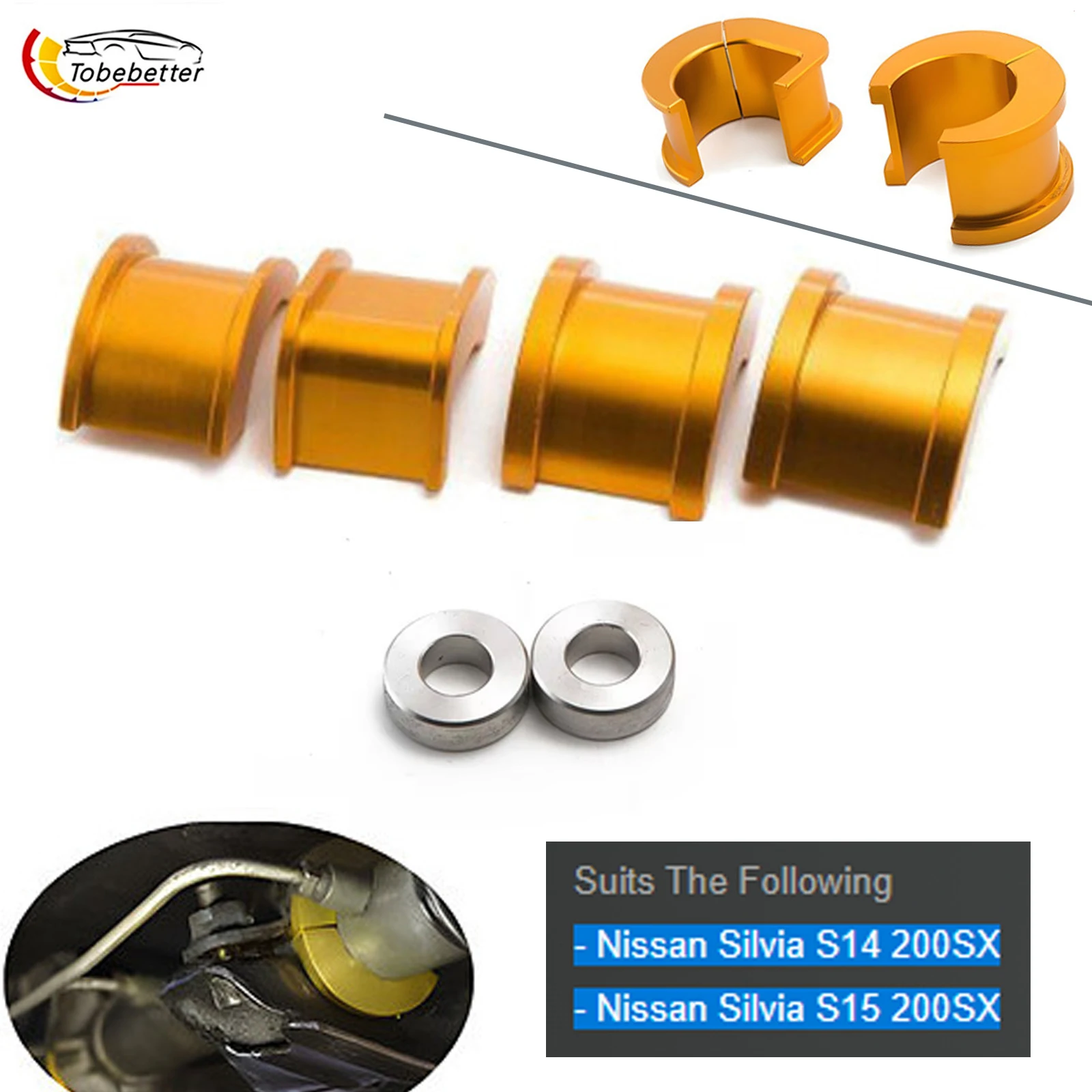 Racing Aluminium for Nissan Silvia S14 S15 200SX performance Offset Steering Rack Bushes Bushing Drivers Set