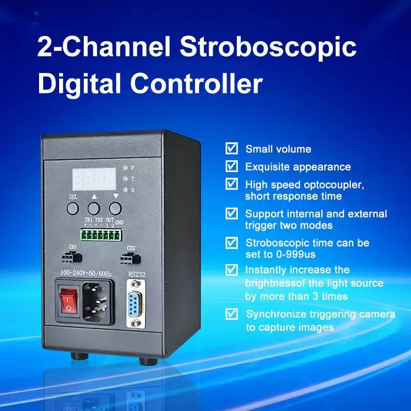 Stroboscopic Digital Two-Channel LED Dimmer Controller with Manual Switch for Machine Vision Lighting