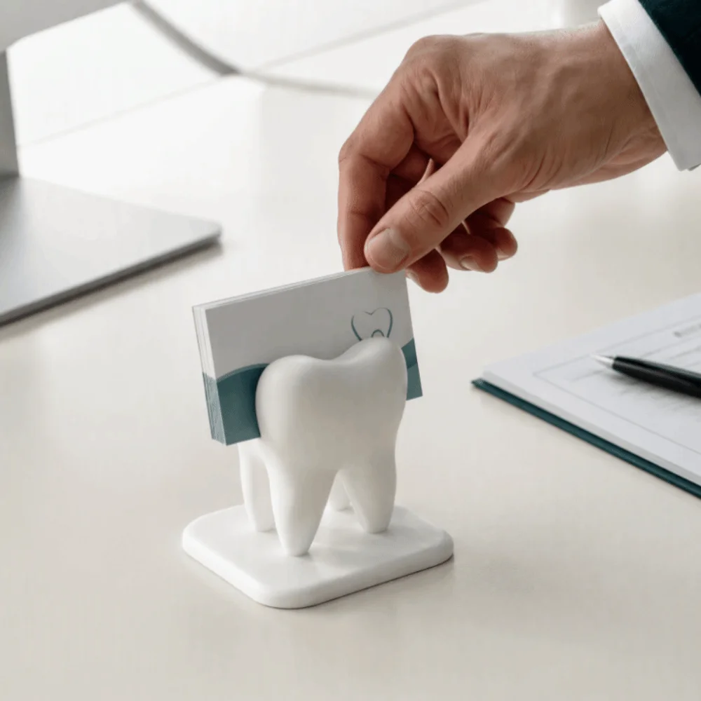3D Printed Tooth-Shaped Business Card Storage Rack Creative Durable Dentist Business Card Holder Stable White