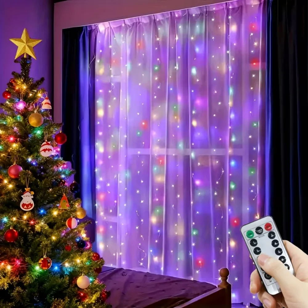 USB Powered Curtain String Lights 8 Modes LED Lights with Remote Control Bedroom Wedding Halloween Decorations Christmas Lights