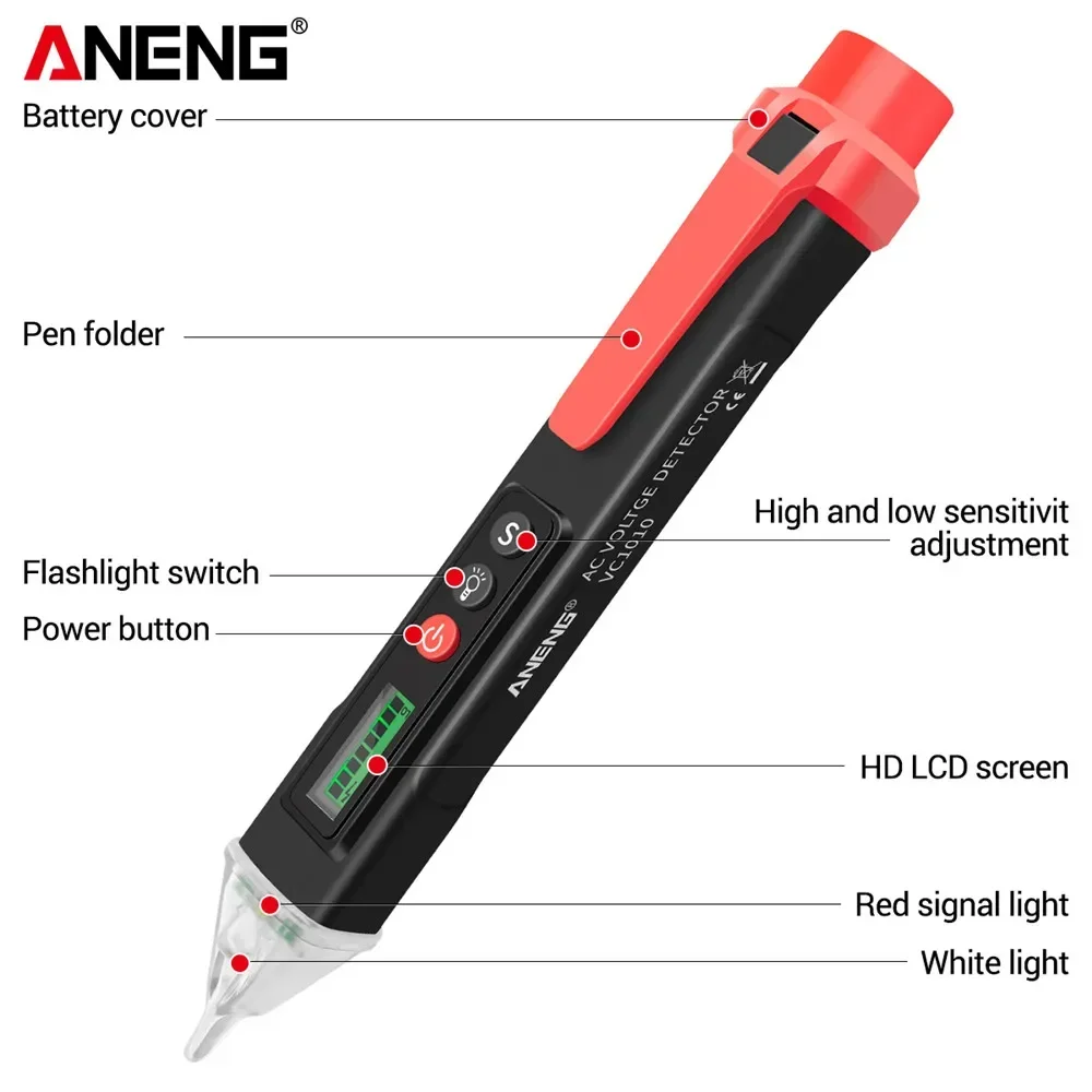 ANENG VC1010 Digital Voltage Detector Tester Pen 12-1000V Non-contact Volt AC Voltage Zero Fire line Electric Sensor Test  Tools view 5