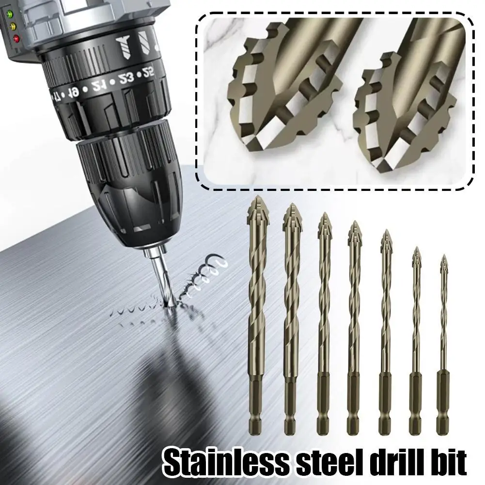 7Pcs 4/6/8/10/12/14/16 New Four-Flute Sawtooth Eccentric Drill Bit For Glass Ceramic Concrete Brick Multi-purpose Hard Drill Set