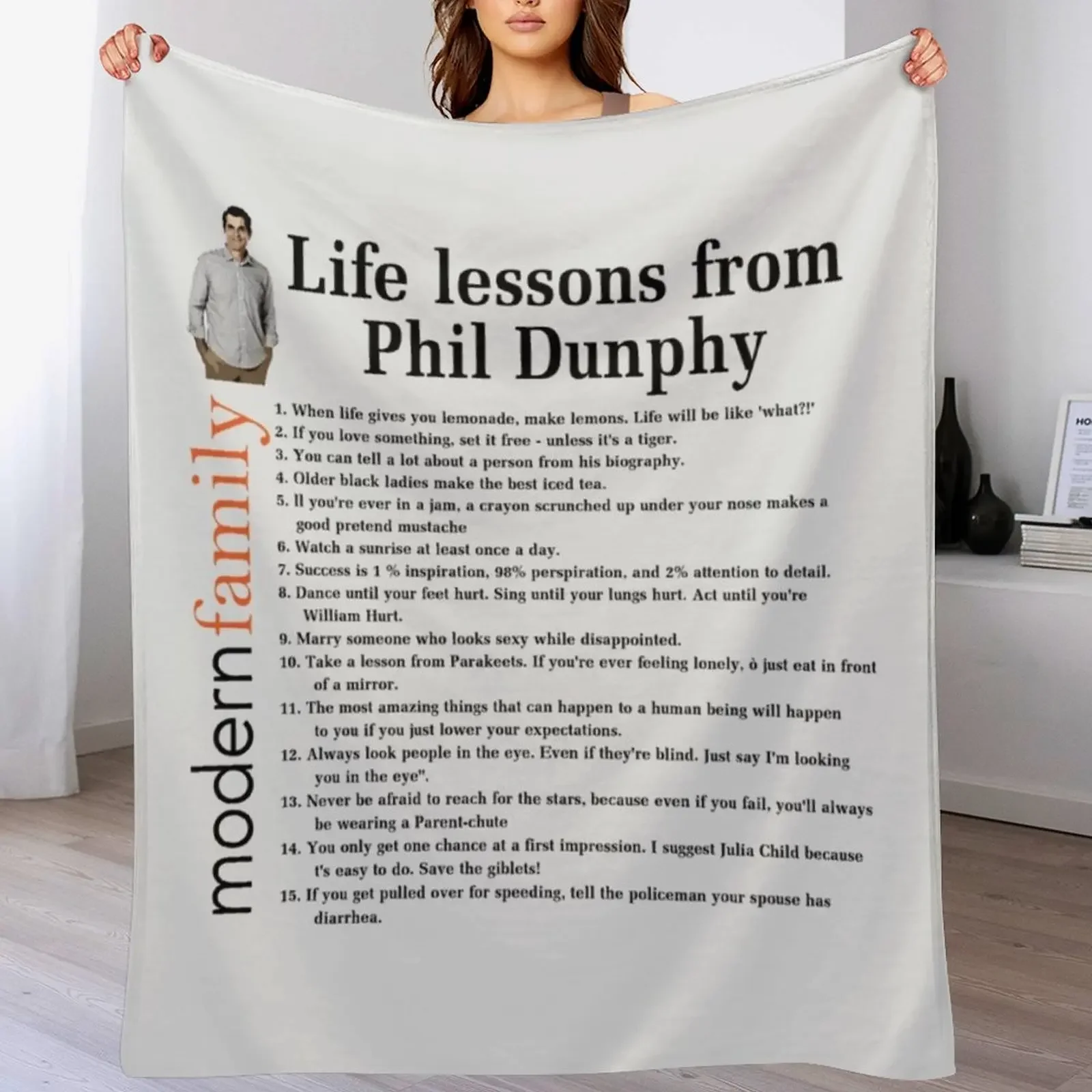 

Life Lessons From Phil Dunphy Modern Family Films Sitcom Movie Cameron Tucker Alex Dunphy Gift Graph Throw Blanket