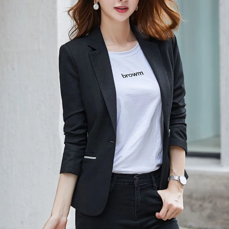 Imagem -03 - Jaqueta Elegante Feminina de Blazer Fino Moda Coreana Cabolsa de Manga Comprida Gola Entalhada Casual no Escritório Negócio Primavera Outono