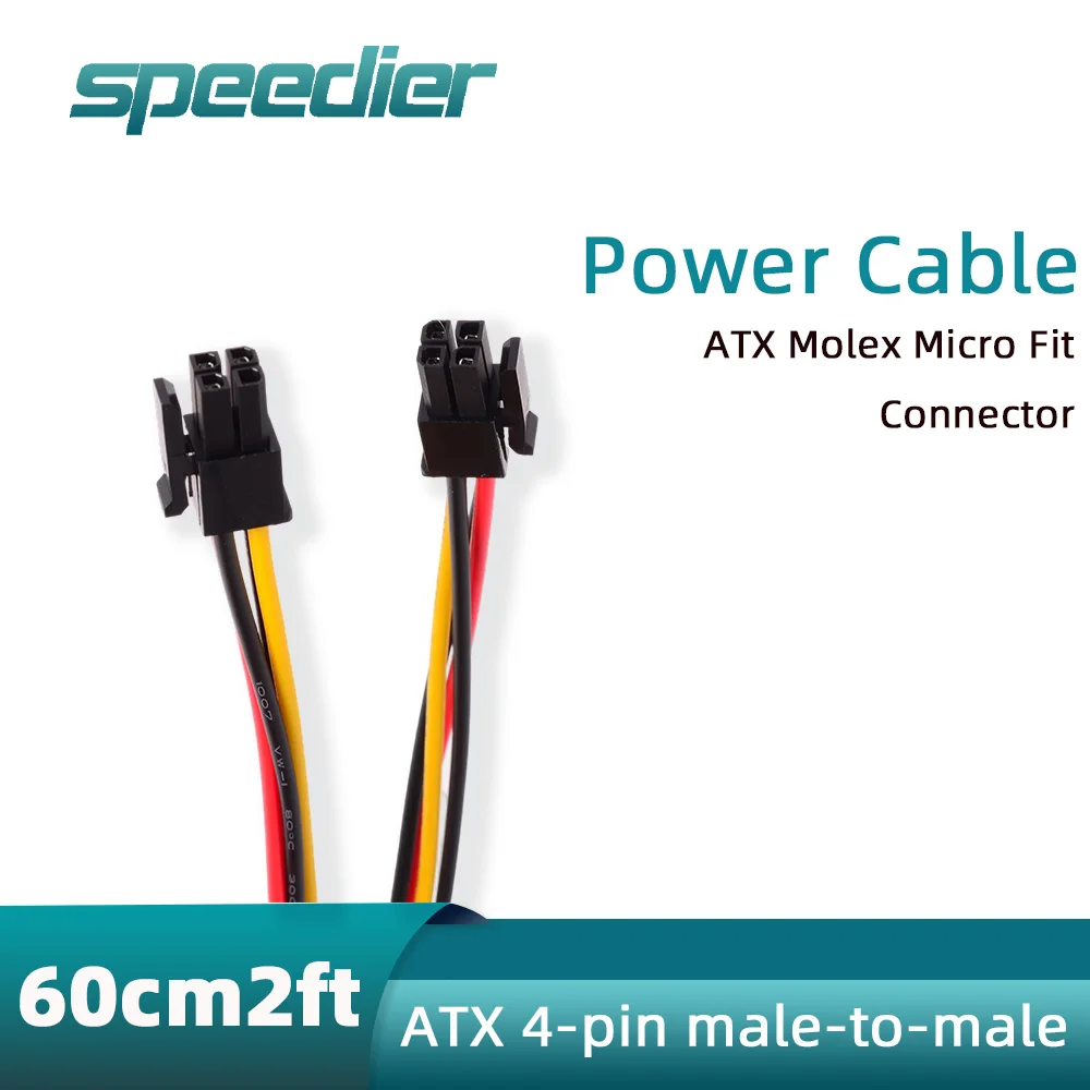 

ATX Molex Micro Fit Разъем 4-контактный штекер-папа Кабель питания 60 см 2 фута 20AWG UL1007 4-контактный разъем питания ATX 12 В