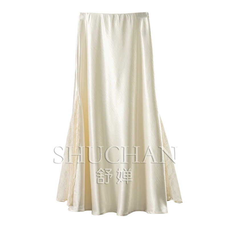 

Early Autumn Cost-effective, Foreign Trade D Fengshen Oblique Cut Containing Acetic Acid Lace Fishtail Swing Skirt
