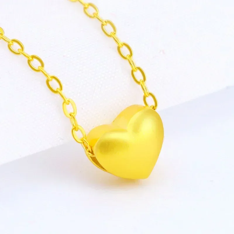 

9999 Real Gold 24K Fashion Matte Small Love Necklace Japanese and Korean Women's Collarbone Necklace