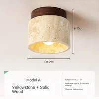 Led Ceiling Lamp Surface Mounted Downlight Japanese Style Stone Wood Light Round 110V220V For Living Room Corridor Porch Balcony 5