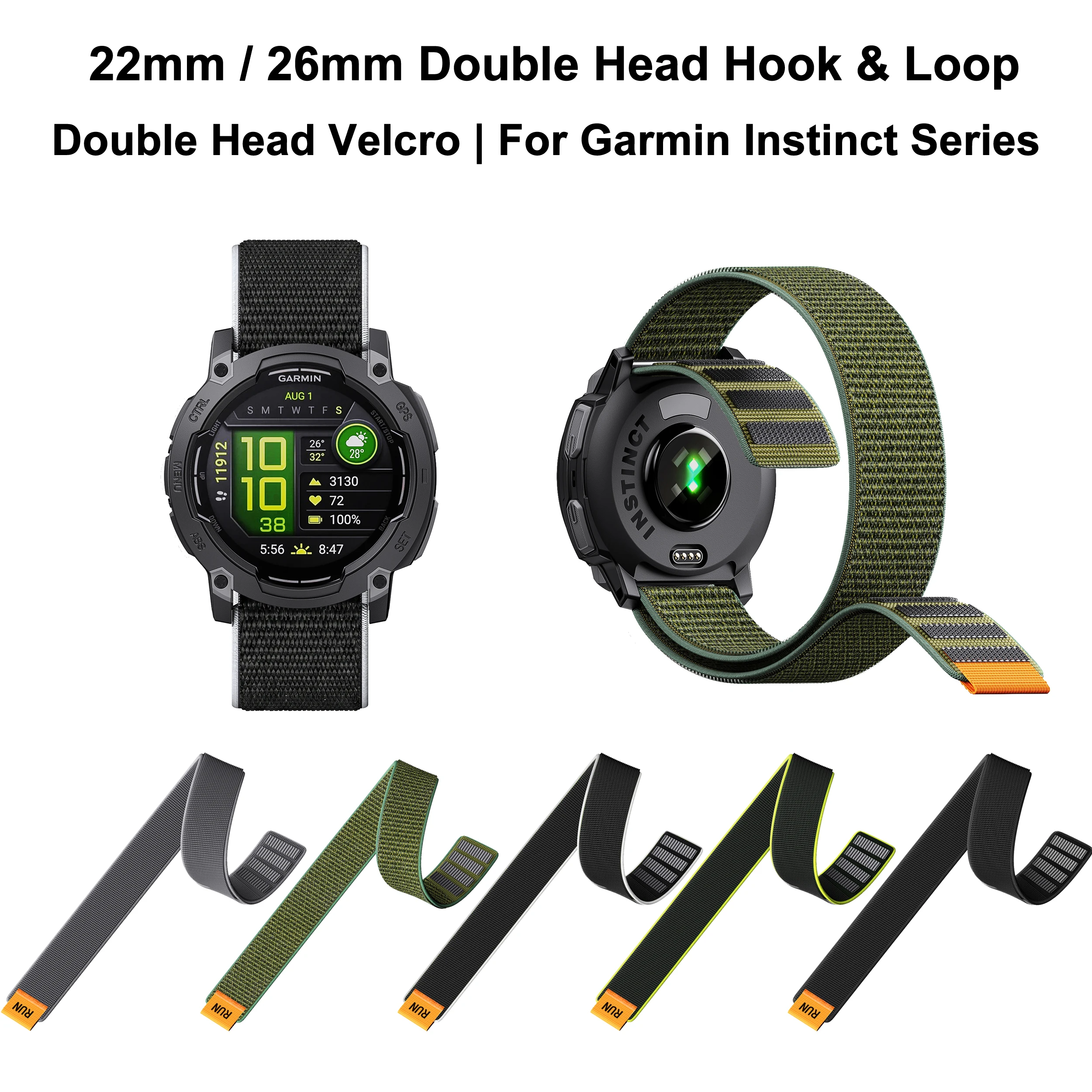 Correa de reloj Universal de nailon con Velcro de 22/26mm, correa deportiva de doble cabezal compatible con Garmin Instinct, correa de repuesto para reloj de todas las series