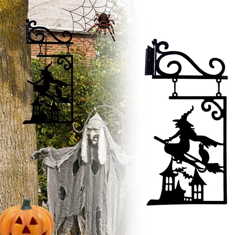 Halloween Decor Hanging Metal Vintage Witch Shape Cast Iron Garden Corner Sign Leaky Cauldron Courtyard Hanger Decoration