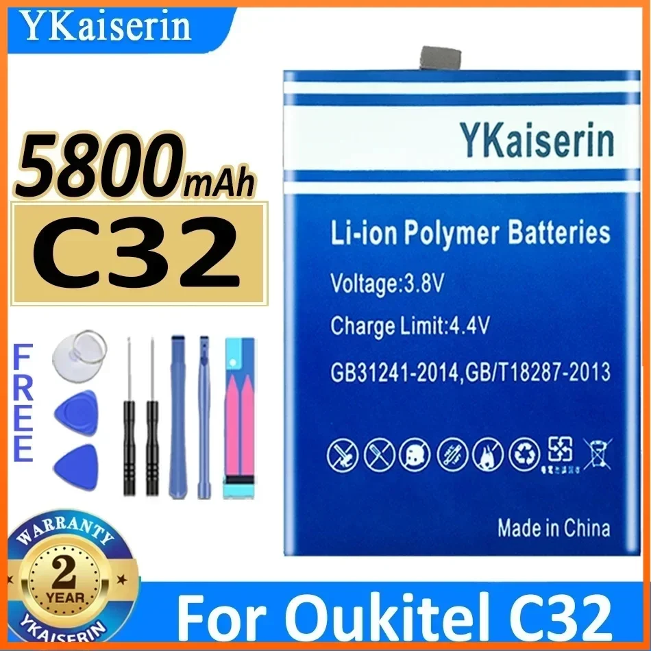 YKaiserin C32 (S6509) 5800mAh  Battery for Oukitel C32 High Capacity Bateria batterie Warranty 2 Years + Free Tools