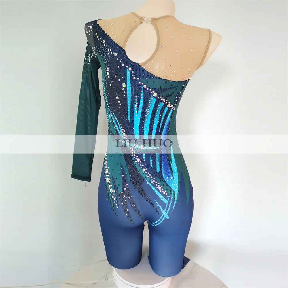 LIUHUO Rhythmic Gymnastics Leotard Customize Women Girl Costume Performance Competition Dance Dress Aerobics Jumpsuits Blue Teen