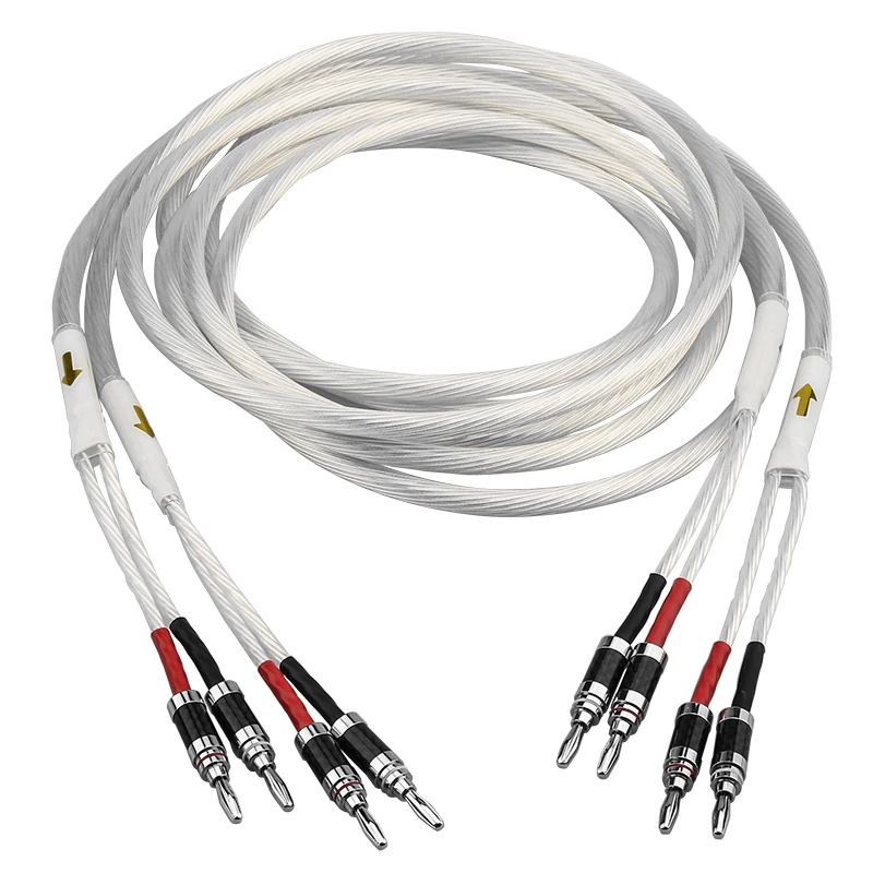 Kabel głośnik Audio HiFi Hi-end 5N OCC posrebrzany wtyczka bananowa 2 do 2 lub 4 Biwire kabel głośnikowy