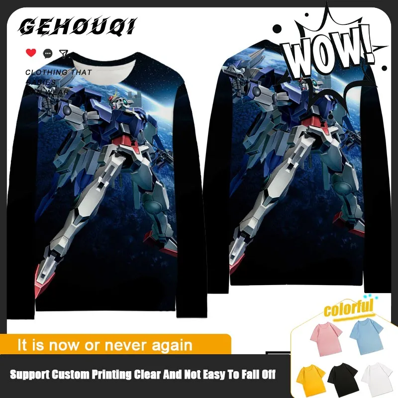 

Mobile Suit Gundam Co-branded Clothing Men Trend Everything Dare To Reach Two Yuan Animation Printed Long-sleeved T-shirt Boy