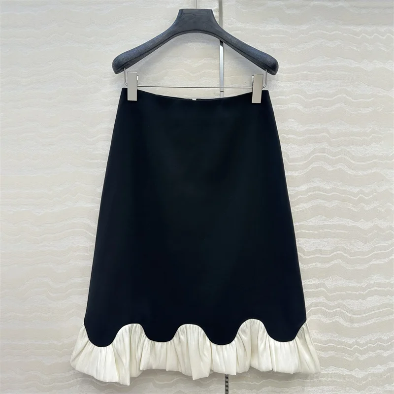 

Women's skirt New high waisted slim fit long dress for summer 2025 Color blocking patchwork women's half skirt Flower bud skirt