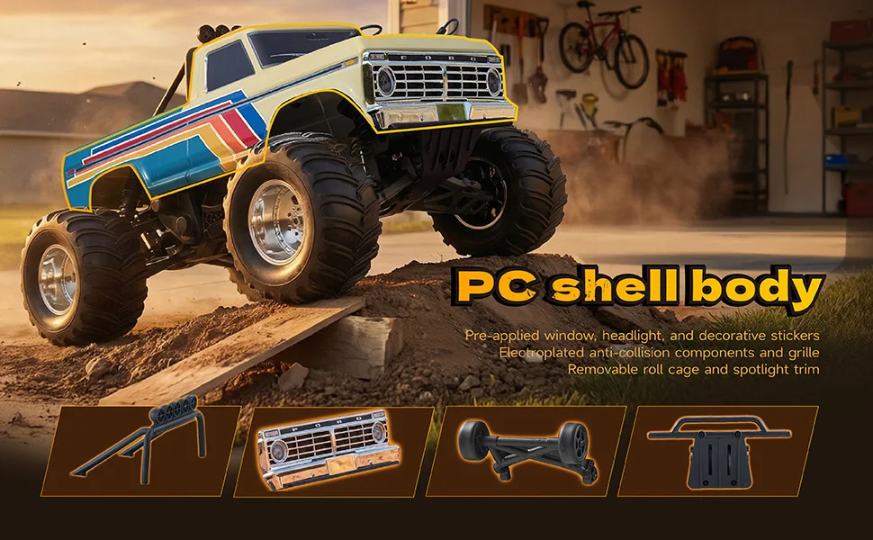 1/10 Scale Brushless RC Crawler Truck, 2WD Off-Road Vehicle with Wheelie Bar, High-Torque Motor, Hobby Grade Remote Control Car for Adults, Navy Blue