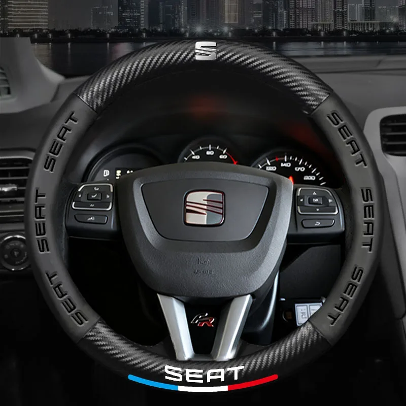 Protector para volante de coche, cubierta de cuero para volante de Napa para Seat Leon Ibiza Alhambra Exeo Altea Arona Mii IBL, accesorios para coche