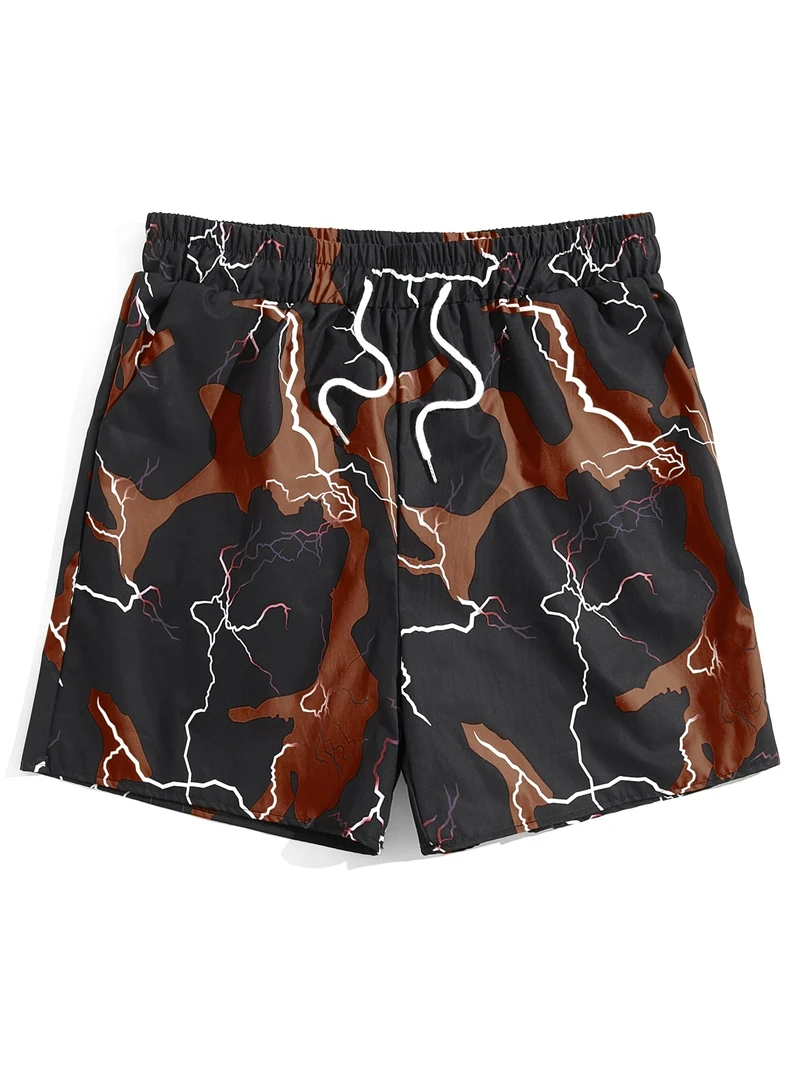 Men\'s Lightning Graphic Print Drawstring Casual Summer Beach Shorts Hawaii Surfing Short Pants Swim Trunks Y2k Leisure Shorts