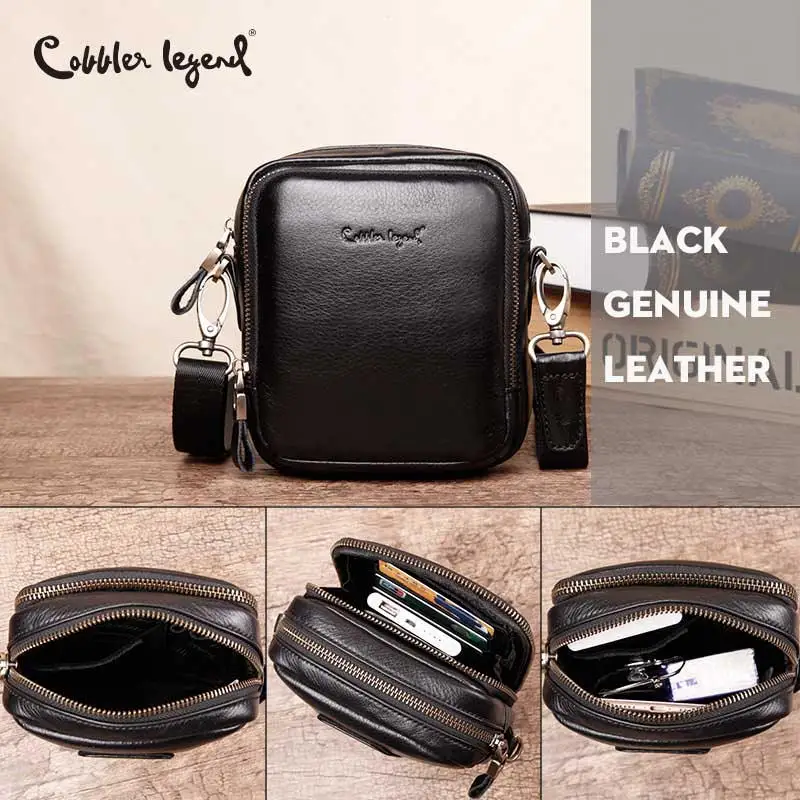 Cobbler Legend Genuine Leather Bag Men Bags Messenger Black Men\'s Travel Bag Crossbody Bags Leather Shoulder Handbags Waist Pack