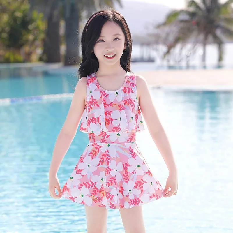 2025 New Summer Flower Kids Swimwear sleeveless Girls Dress Princess Baby Small Medium Large Children Swimwear Cute 2-10Y