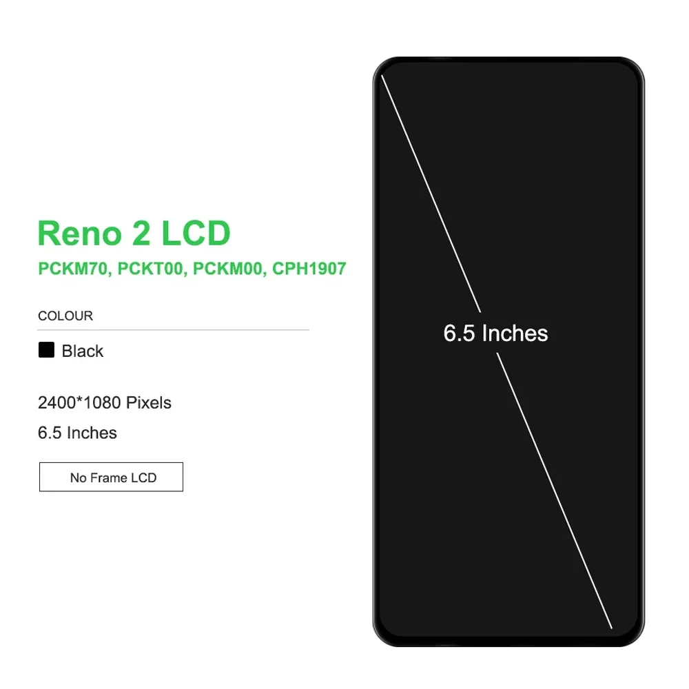 For Oppo Reno2 LCD Display with Fingerprint Touch Screen Digitizer Assembly Replacement For Reno 2 PCKM70, PCKT00