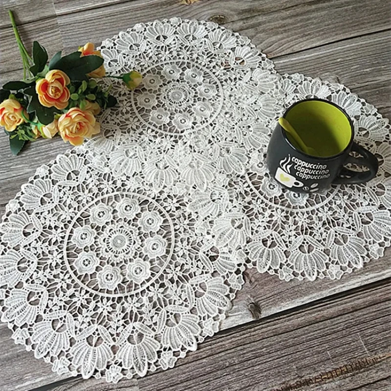 Round 30cm European Retro Hand Crochet Lace Placemat Coaster Balcony Coffee Table Mat Christmas Wedding Decoration Dust Cloth