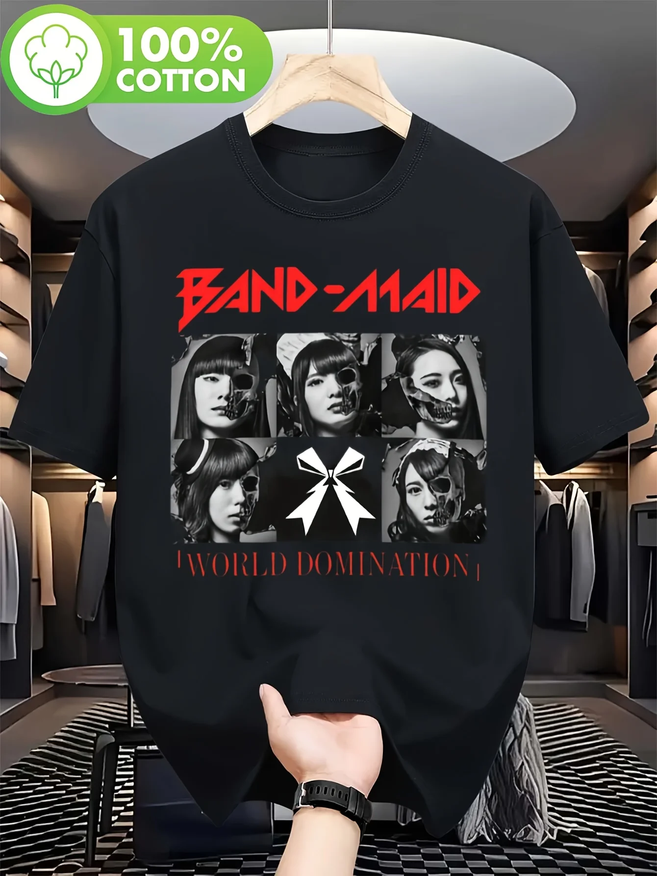 Meid Ben Herren Japanisches Punk-Rock-T-Shirt - Bedrucktes Street-Style-T-Shirt mit Maid-Buchstaben-Logo, Konzert-Essential Band-T-Shirt