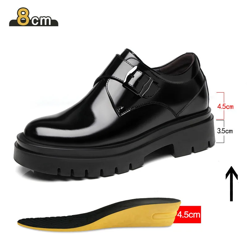 Buckle Height Increase Lift Dress Shoes Men Genuine Patent Leather Business Formal Wear Commuting Men's Shoes