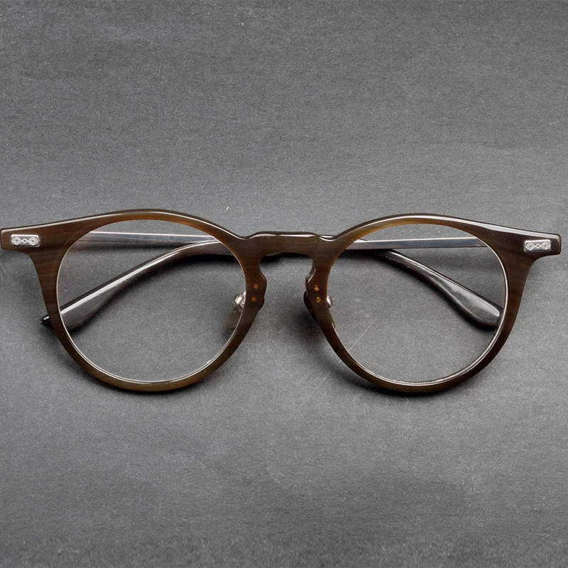 Fashion Luxury Natural Buffalo Horn Round personality glasses frame Men women Optical myopia High Quality handmade eyewear