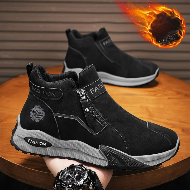Men's Winter Snow Boots Warm Fur Lined Fleece High Top Ankle Boots Waterproof Slip Resistant Fashion Platform Casual Shoes