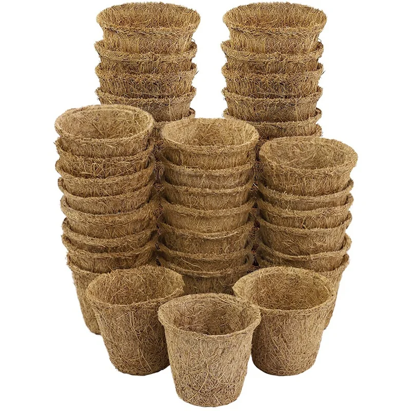 JFBL Hot 48 Pack Coco Coir Pots Biodegradable Plant Labels Mini Starter Pots For Flower And Saplings