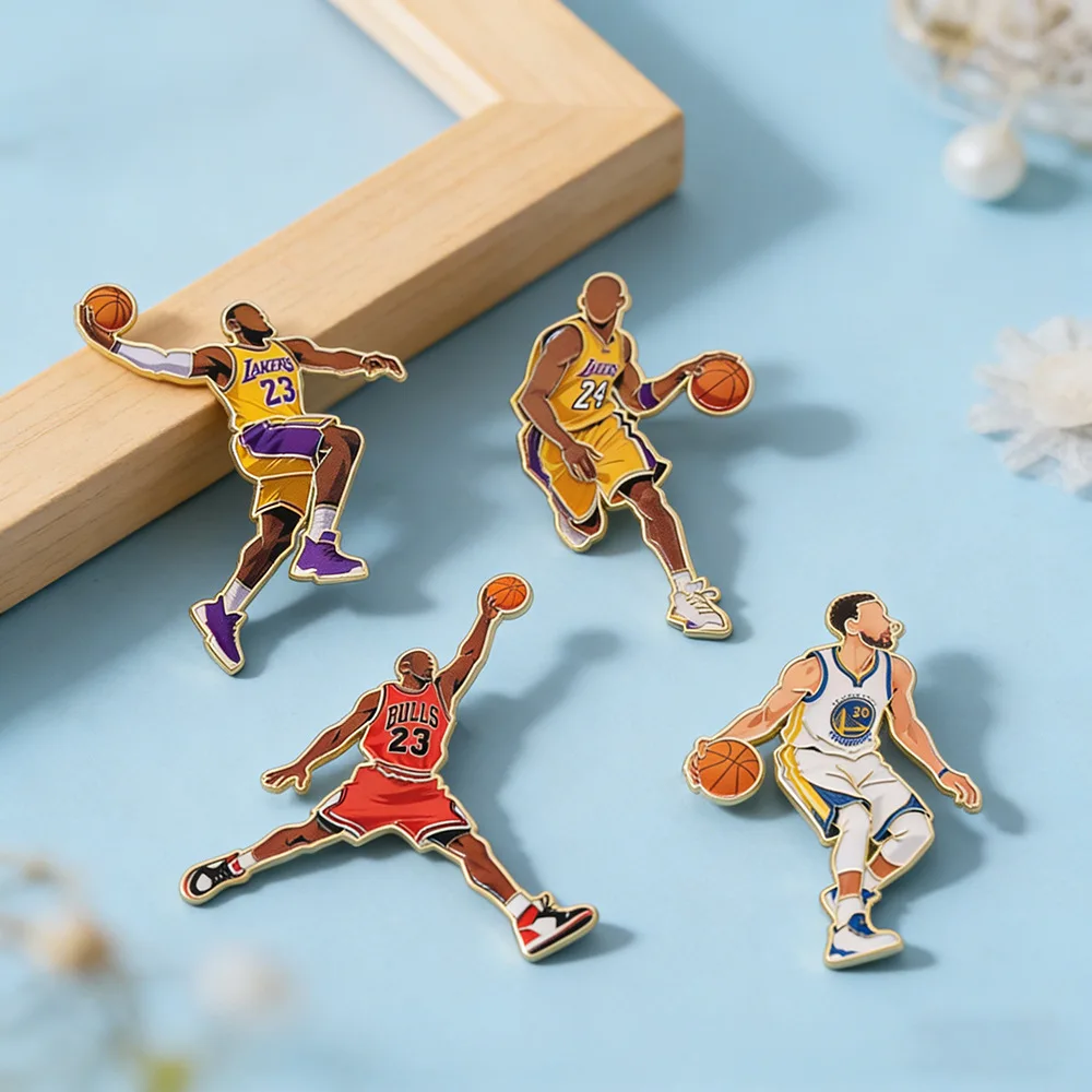 4pcs Creative Basketball Enamel Pin Set Cool Star Professional Athletes Lapel Brooches Backpack Badge Jewelry Gift for Fans