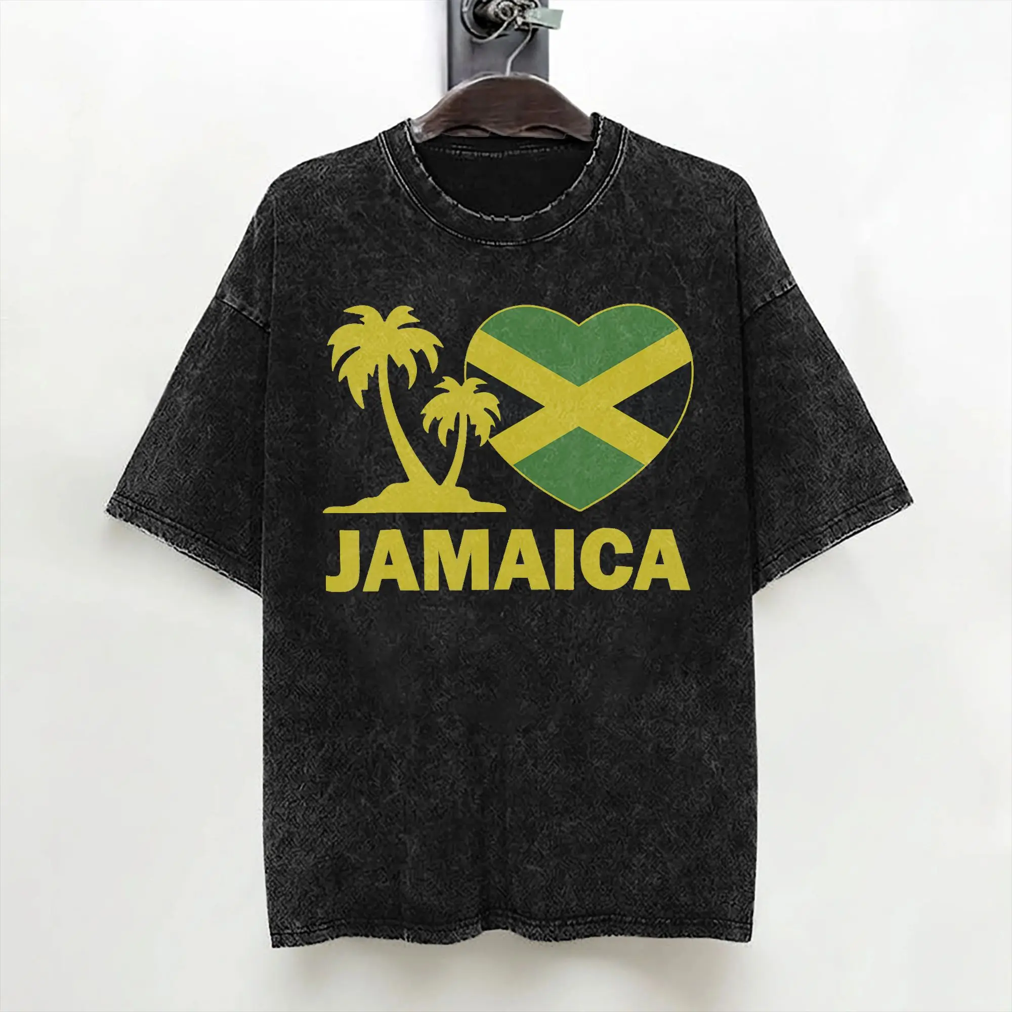 Jamaica I Love Jamaican Flag T Shirts Washed 100% Cotton Harajuku T-Shirts  Vintage for Men Women Streetwear Summer Tops Tees