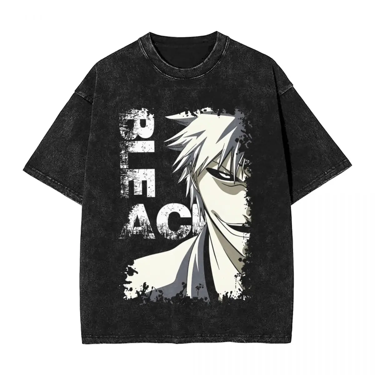 Vintage Washed Japan Anime Bleach Zaraki Kenpachi Graphic T-shirt Men Tshirts Manga Cotton T Shirt Oversized Fashion Casual Tops