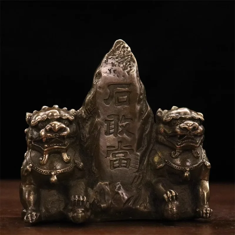 Pure Copper Stone Gandang Double Lion Stone Gandang Copper Lion Home Living Room Balcony Geomancy Decoration