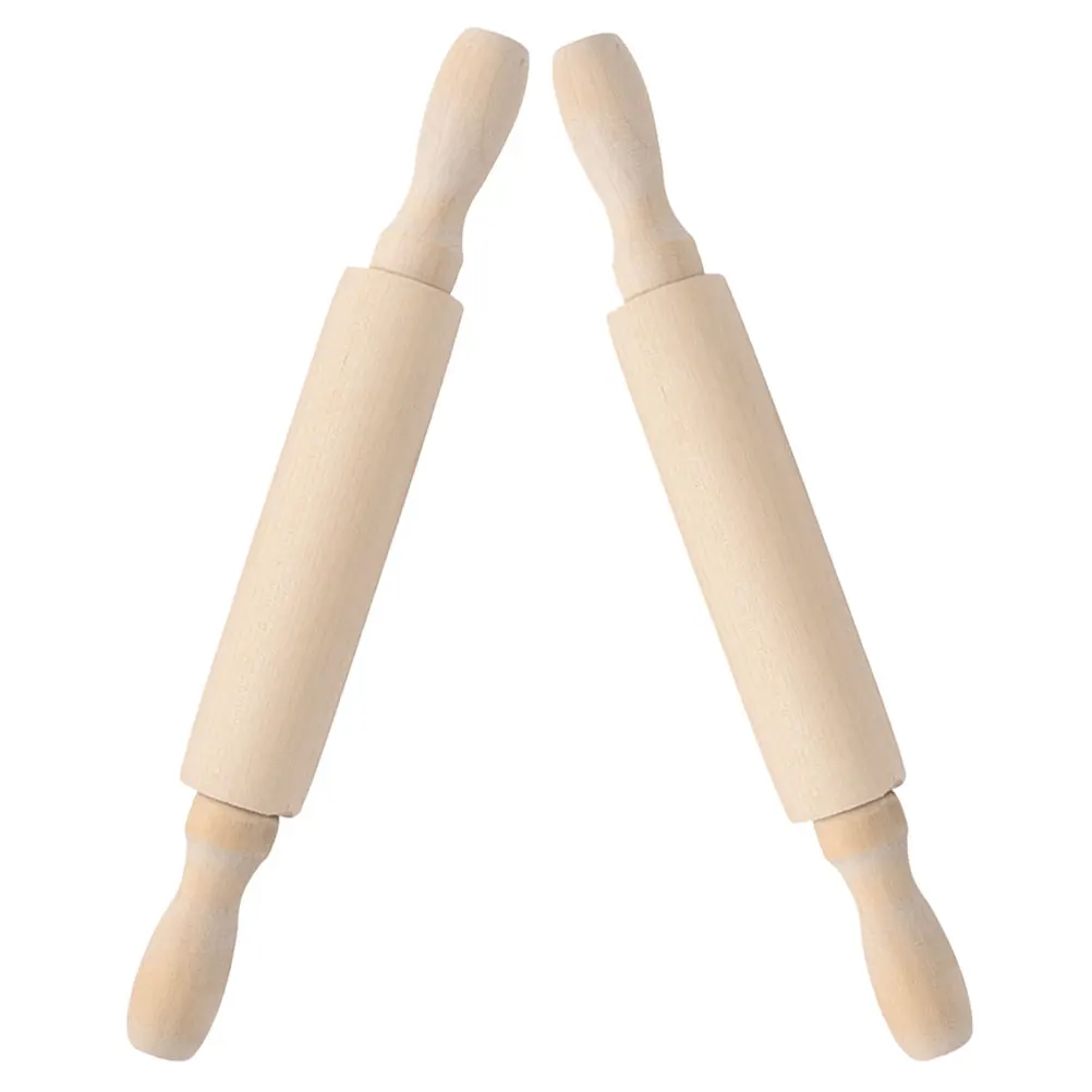 

2pcs Mini Rolling Pin Small Dough Roller Wood Kids Kitchen Tool Ideal for Cookies Bread Pizza Stable