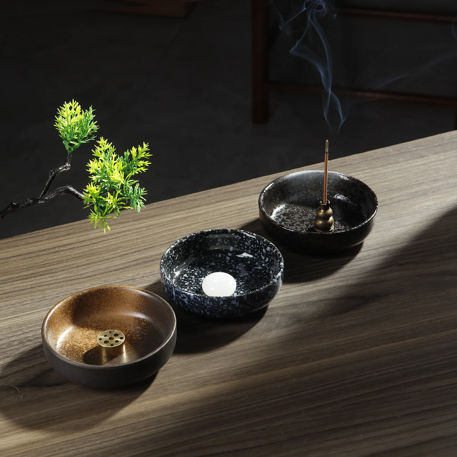 Ceramic Incense Holder Chinese Incense Burner with Ceramic Ashtray Buddhism Supplies Home Decoration