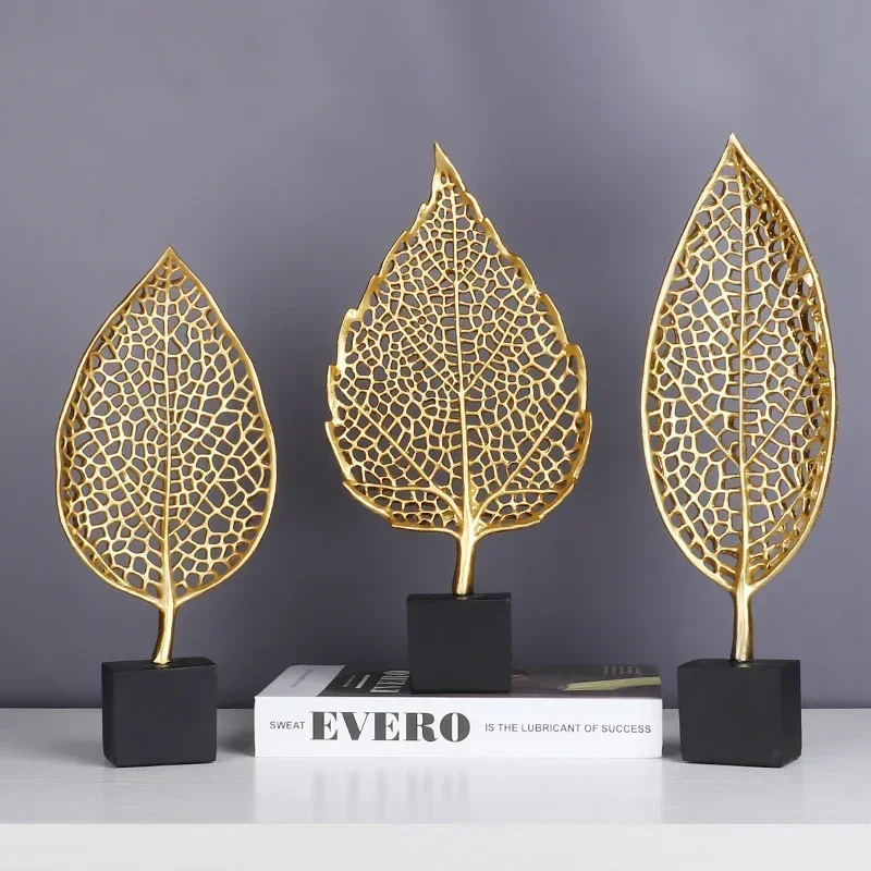 European Luxury Golden Artificial Leaf Ornaments Nordic Resin Autumn Home Decor Ornaments