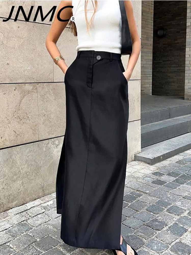 

JNMC Elegant And Casual Black Button High Waisted Slit Fashion Half Skirt For Women 2024 Spring Summer New Collection